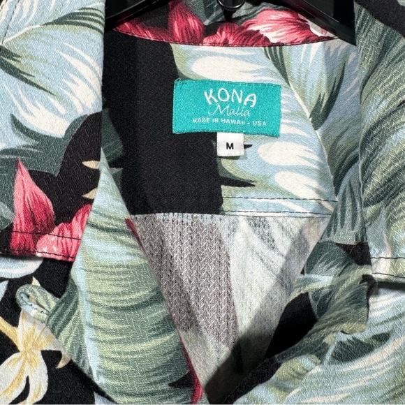 Kona Malia Button Up Shirt Men M Black Green Floral Hawaiian Casual Vacation USA - Picture 8 of 11